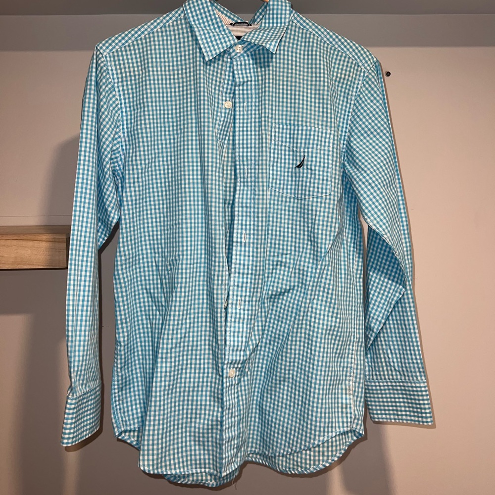 Nautica blue and white checkered button down